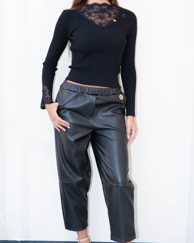 MAG8159 MAGLIA MANICA LUNGA CON PIZZO NERO