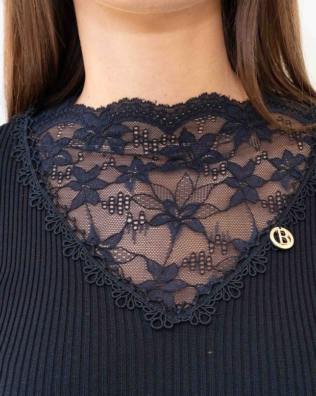 MAG8159 MAGLIA MANICA LUNGA CON PIZZO NERO