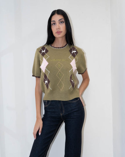 MAG8149 MAGLIA CON ROMBI E FIOCCHETTI VERDE