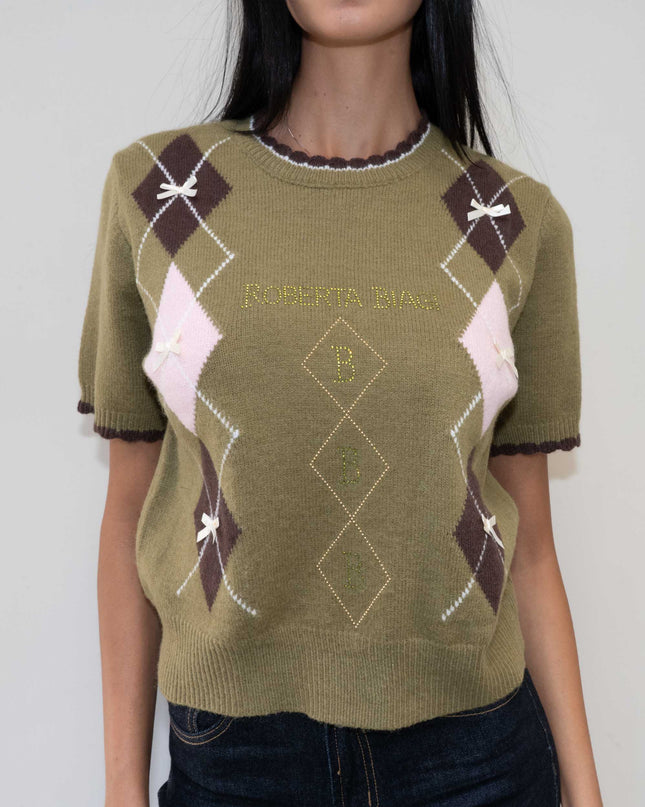MAG8149 MAGLIA CON ROMBI E FIOCCHETTI VERDE