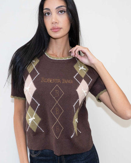 MAG8149 MAGLIA CON ROMBI E FIOCCHETTI MORO