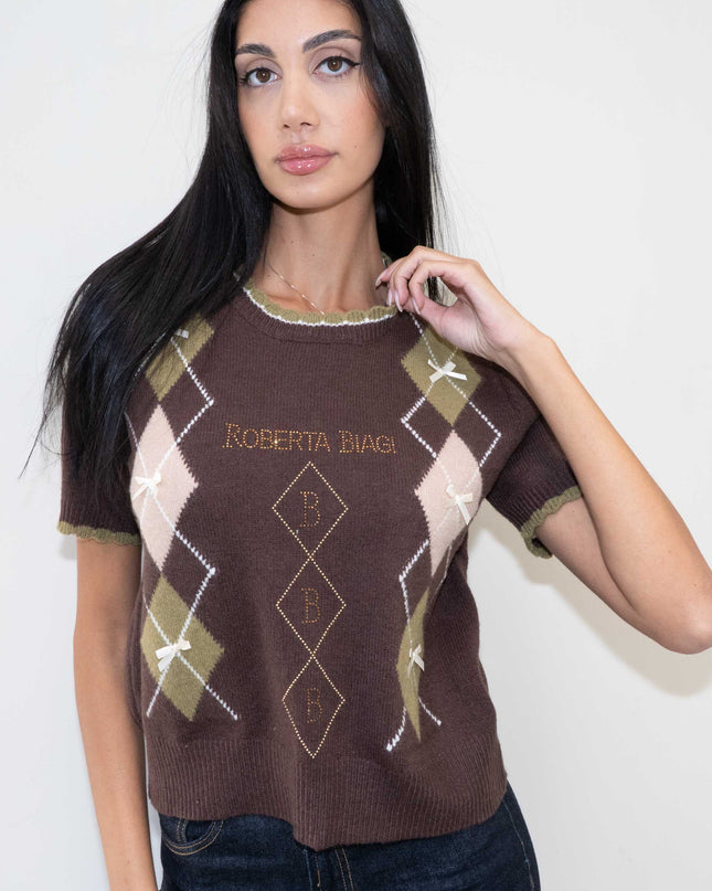 MAG8149 MAGLIA CON ROMBI E FIOCCHETTI MORO