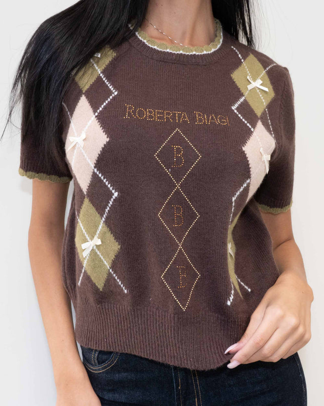 MAG8149 MAGLIA CON ROMBI E FIOCCHETTI MORO