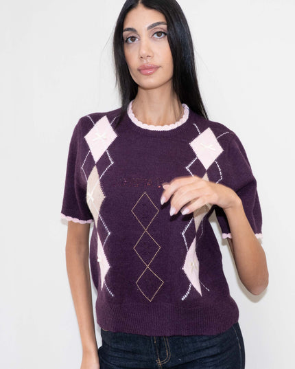 MAG8149 MAGLIA CON ROMBI E FIOCCHETTI VINO