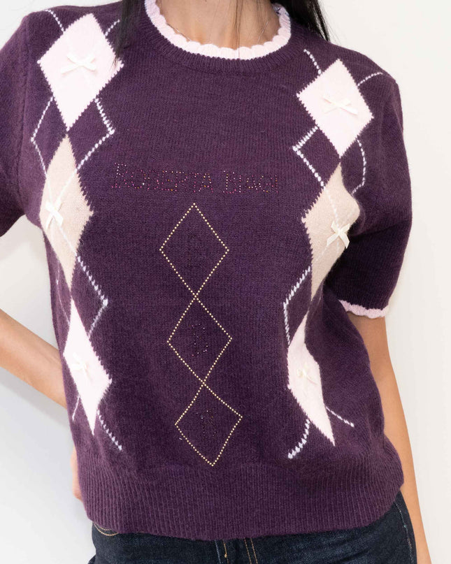 MAG8149 MAGLIA CON ROMBI E FIOCCHETTI VINO