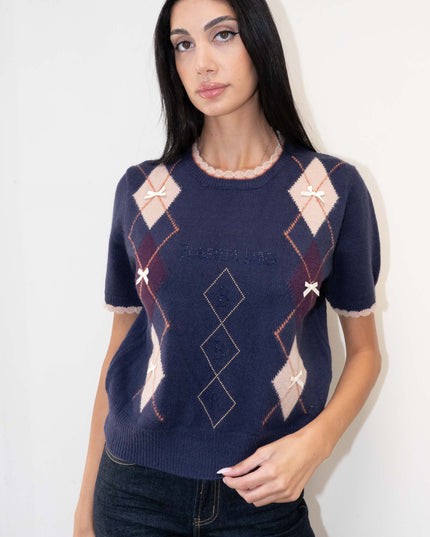 MAG8149 MAGLIA CON ROMBI E FIOCCHETTI BLU