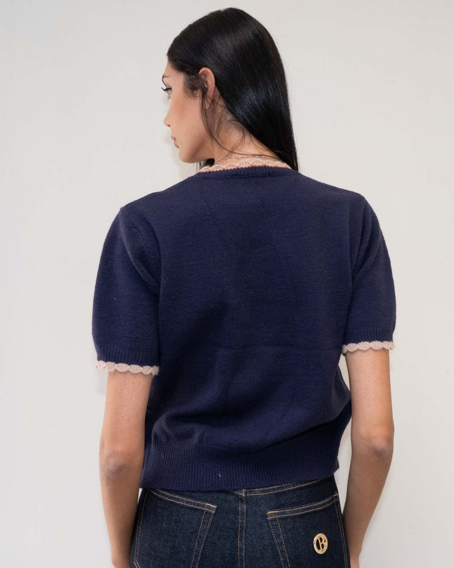 MAG8149 MAGLIA CON ROMBI E FIOCCHETTI BLU