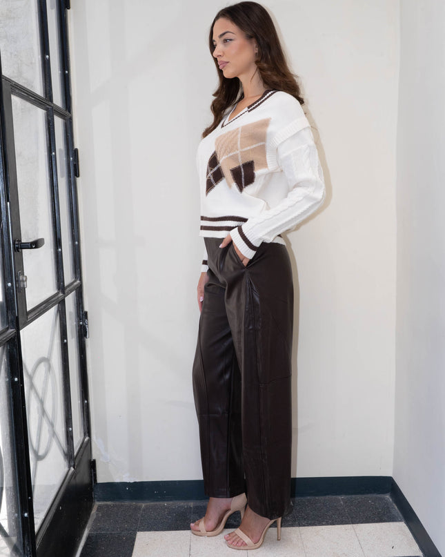 MAG8148 MAGLIA CON MANICA TRECCIA PANNA