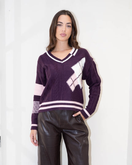 MAG8148 MAGLIA CON MANICA TRECCIA BORDEAUX
