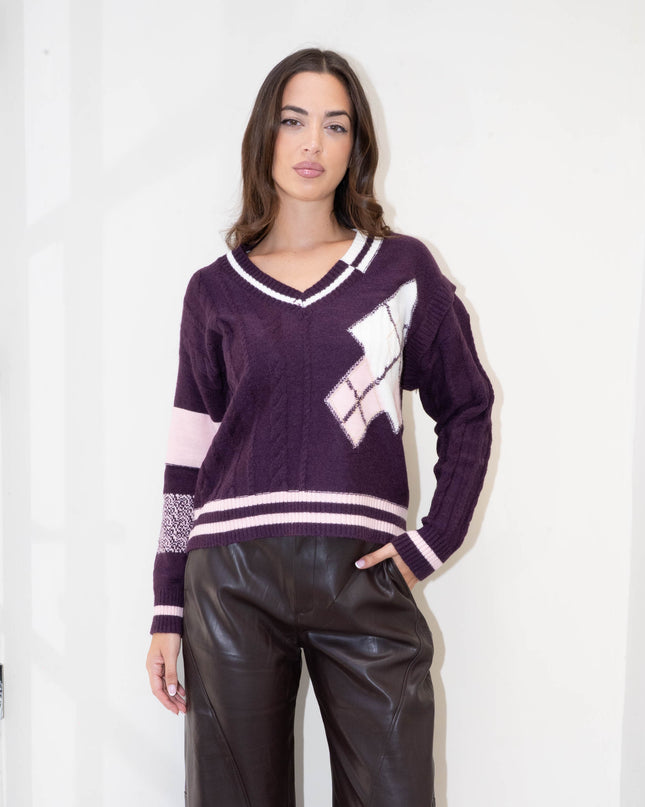 MAG8148 MAGLIA CON MANICA TRECCIA BORDEAUX