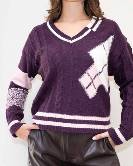 MAG8148 MAGLIA CON MANICA TRECCIA BORDEAUX