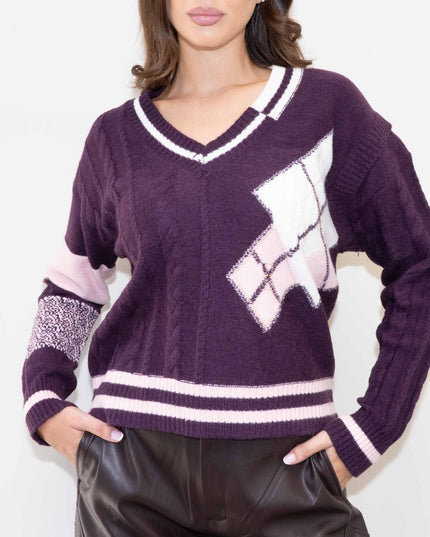 MAG8148 MAGLIA CON MANICA TRECCIA BORDEAUX
