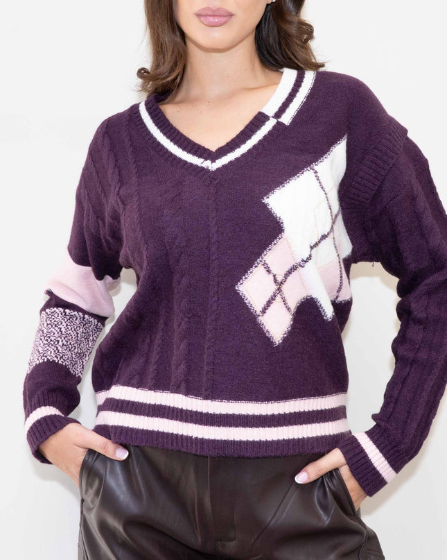 MAG8148 MAGLIA CON MANICA TRECCIA BORDEAUX