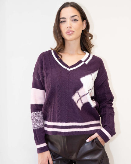 MAG8148 MAGLIA CON MANICA TRECCIA BORDEAUX