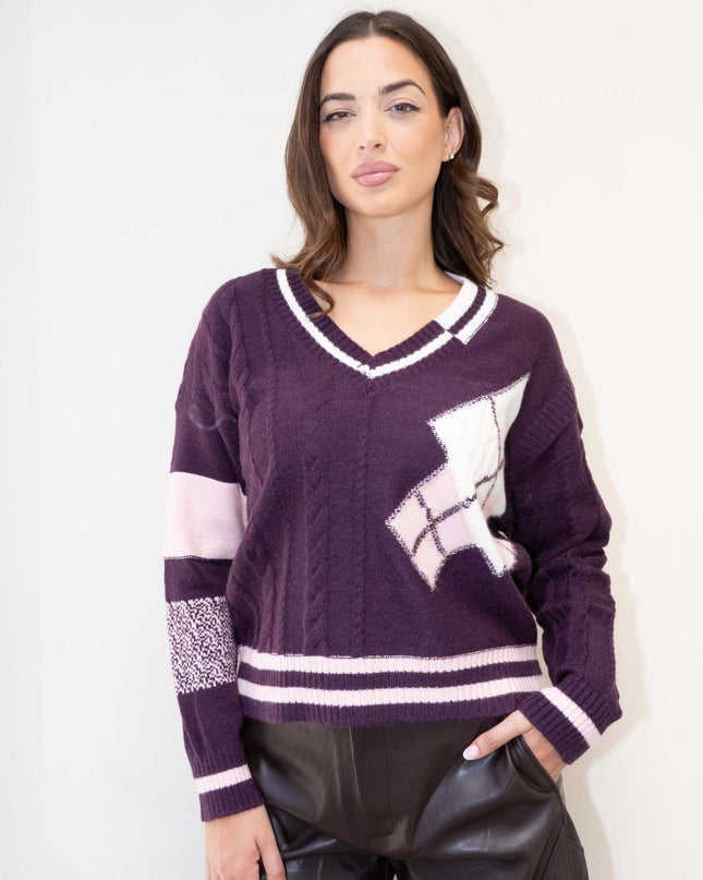 MAG8148 MAGLIA CON MANICA TRECCIA BORDEAUX