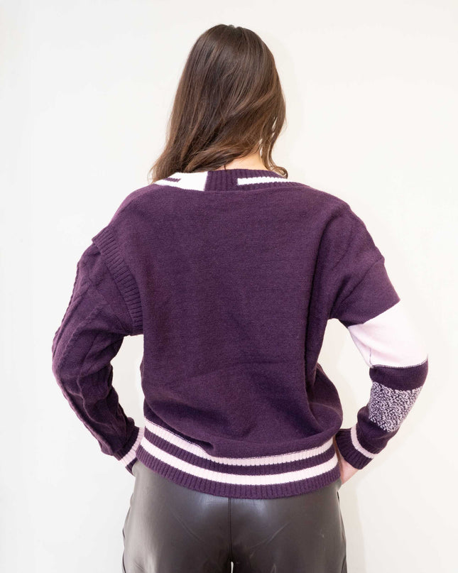 MAG8148 MAGLIA CON MANICA TRECCIA BORDEAUX