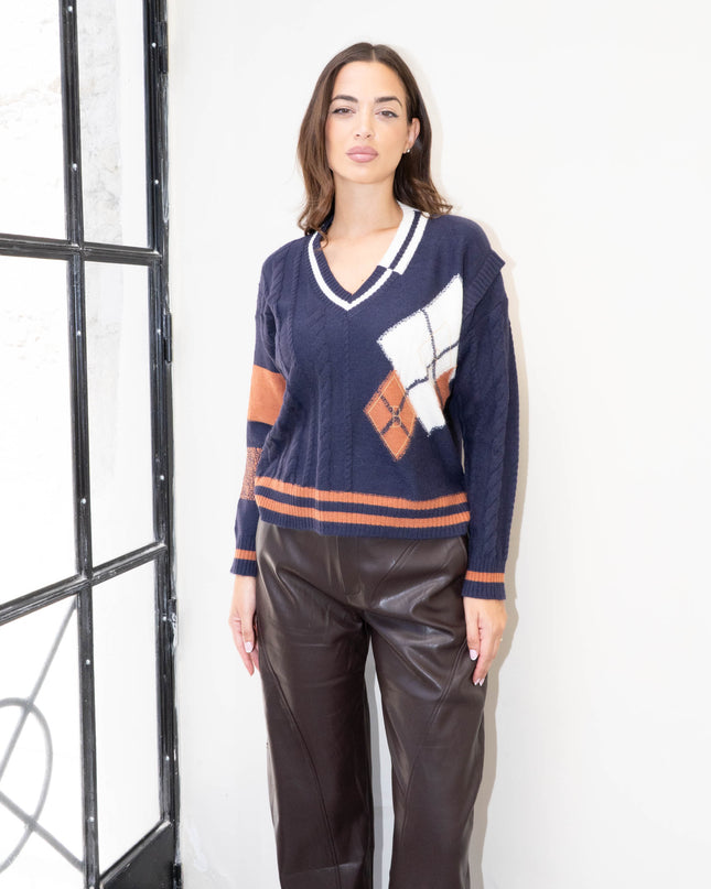 MAG8148 MAGLIA CON MANICA TRECCIA BLU