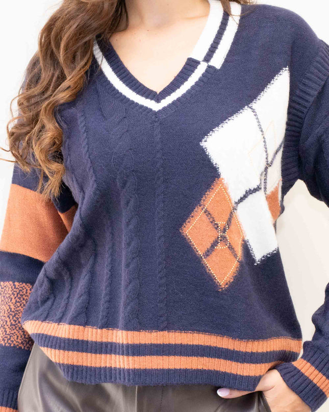 MAG8148 MAGLIA CON MANICA TRECCIA BLU