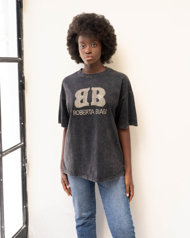 MAG8150 T-SHIRT CON BORCHIE NERO