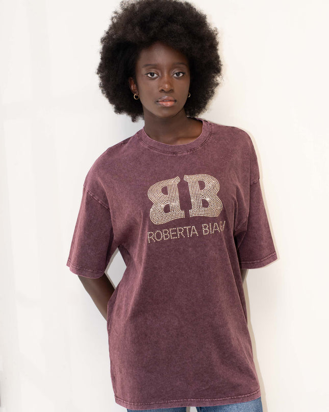 MAG8150 T-SHIRT CON BORCHIE BORDEAUX