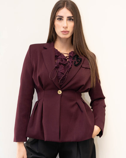 GIA1192 GIACCA CON RICAMO BAVERO BORDEAUX