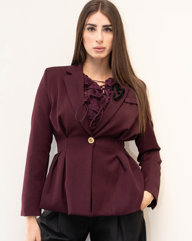 GIA1192 GIACCA CON RICAMO BAVERO BORDEAUX