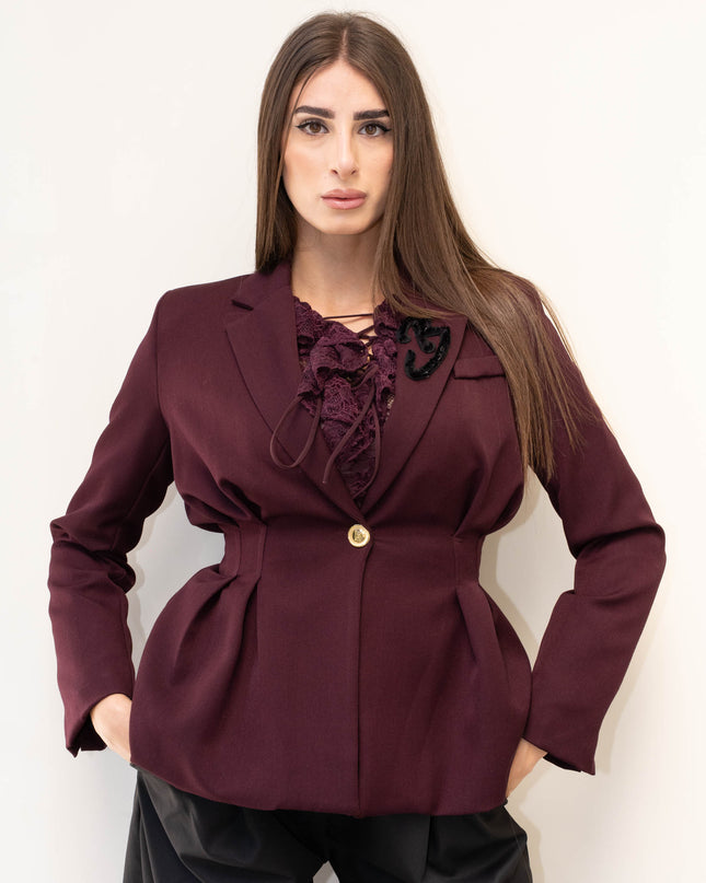 GIA1192 GIACCA CON RICAMO BAVERO BORDEAUX