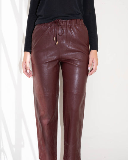 PAN4983 PANTALONE ECOPELLE CON ELASTICO IN VITA BORDEAUX