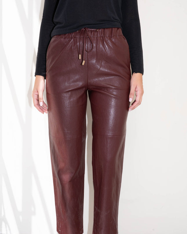 PAN4983 PANTALONE ECOPELLE CON ELASTICO IN VITA BORDEAUX