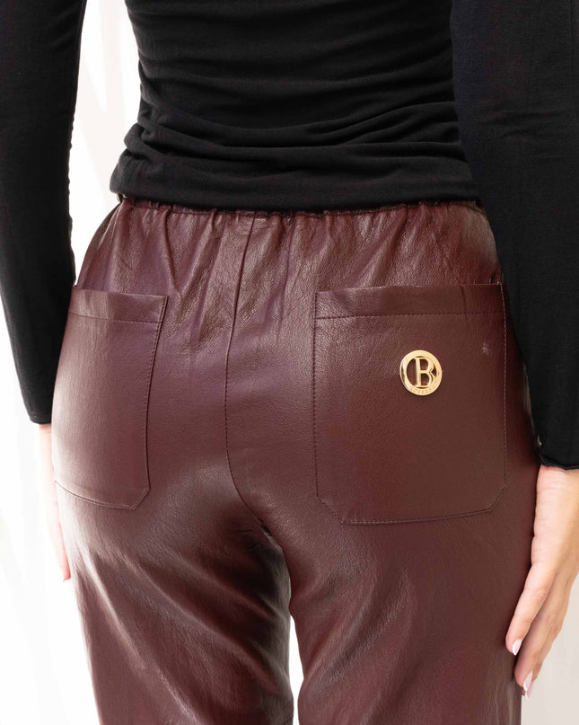PAN4983 PANTALONE ECOPELLE CON ELASTICO IN VITA BORDEAUX