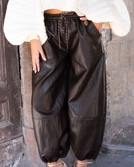 PAN5019 PANTALONE ECOPELLE MORO