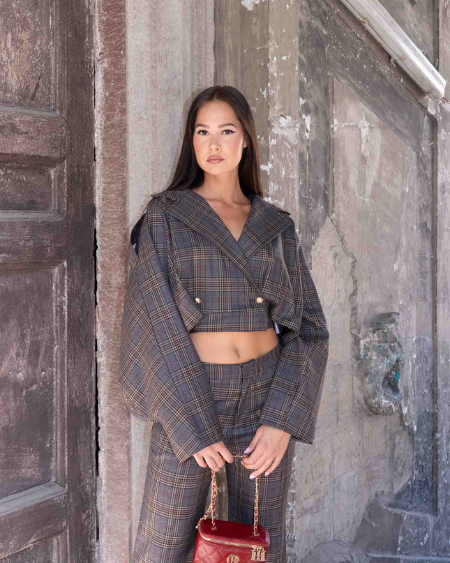 COM1309 COMPLETO TARTAN GRIGIO/BEIGE