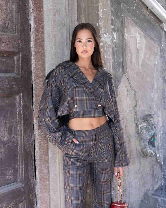 COM1309 COMPLETO TARTAN GRIGIO/BEIGE