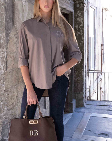 CAM1667 CAMICIA CON RICAMO BB TAUPE
