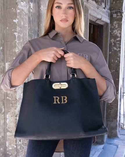 BO01907 BORSA GRANDE CON RB METAL NERO