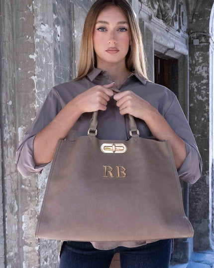 BO01907 BORSA GRANDE CON RB METAL BEIGE