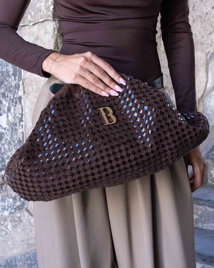 BO01905 BORSA CLUTCH INTRECCIATA MORO