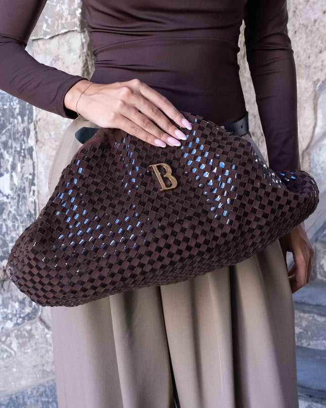 BO01905 BORSA CLUTCH INTRECCIATA MORO