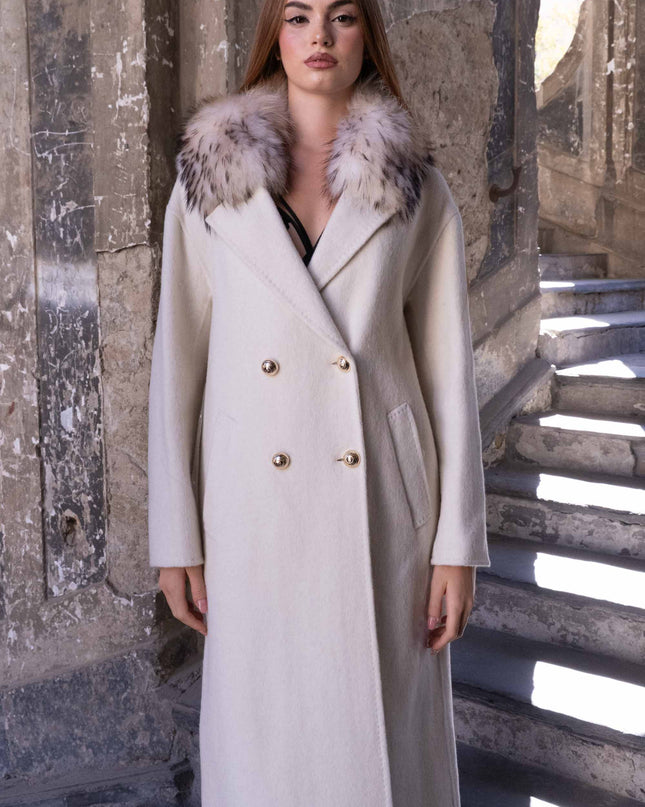 CAP0755 CAPPOTTO CON COLLO VERA PELLICCIA PANNA
