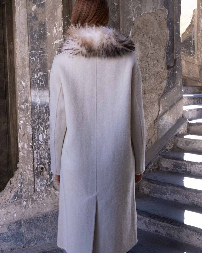 CAP0755 CAPPOTTO CON COLLO VERA PELLICCIA PANNA
