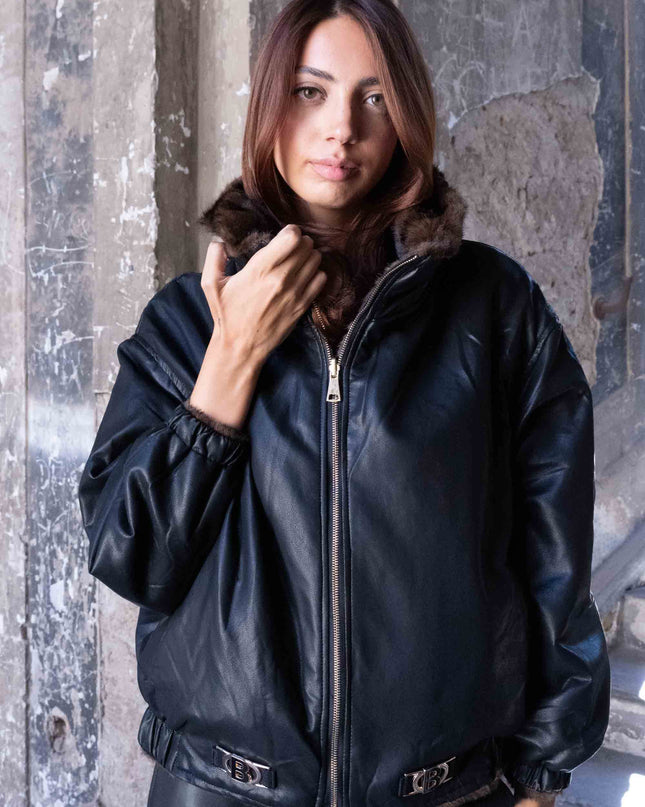 PAN4984 PANTALONE BALLON ECOPELLE NERO