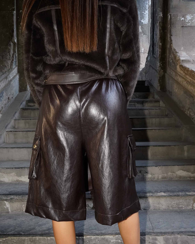PAN5026 PANTALONE CORTO ECOPELLE MORO