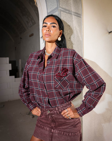 CAM1644 CAMICIA TARTAN BORDEAUX