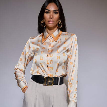 Camicia logata B con collo e polsi in tinta unita – Roberta Biagi