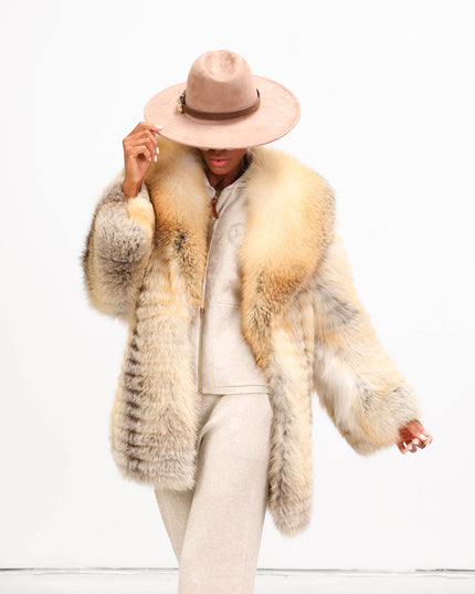 GIA1177 GIACCA LUNGA IN VOLPE BEIGE