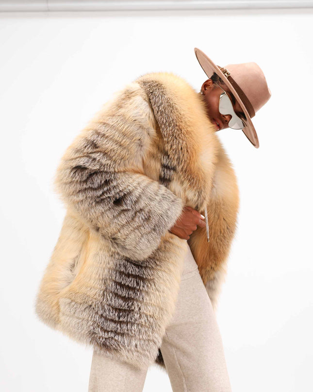 GIA1177 GIACCA LUNGA IN VOLPE BEIGE