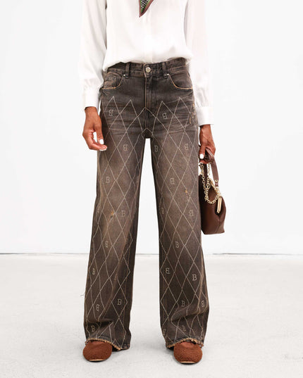 PAN4959 DENIM GAMBA AMPIA E ROMBI STRASS
