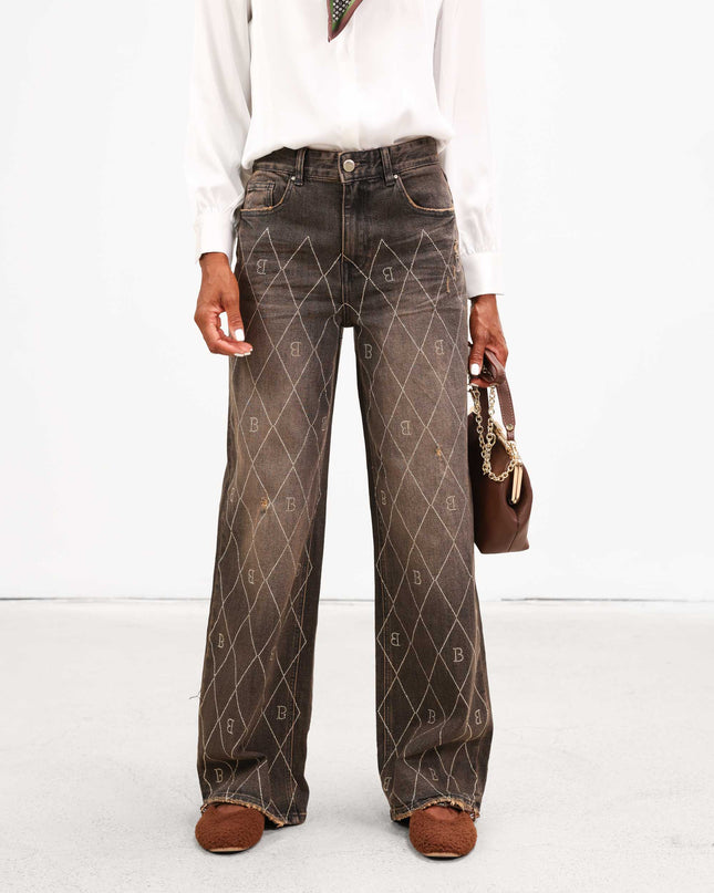 PAN4959 DENIM GAMBA AMPIA E ROMBI STRASS