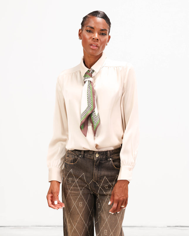 CAM1654 CAMICIA CON FOULARD BEIGE