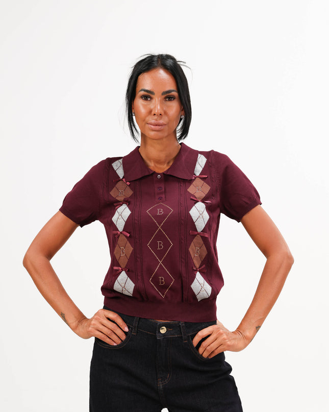 MAG8108 POLO MEZZA MANICA ROMBI B BORDEAUX
